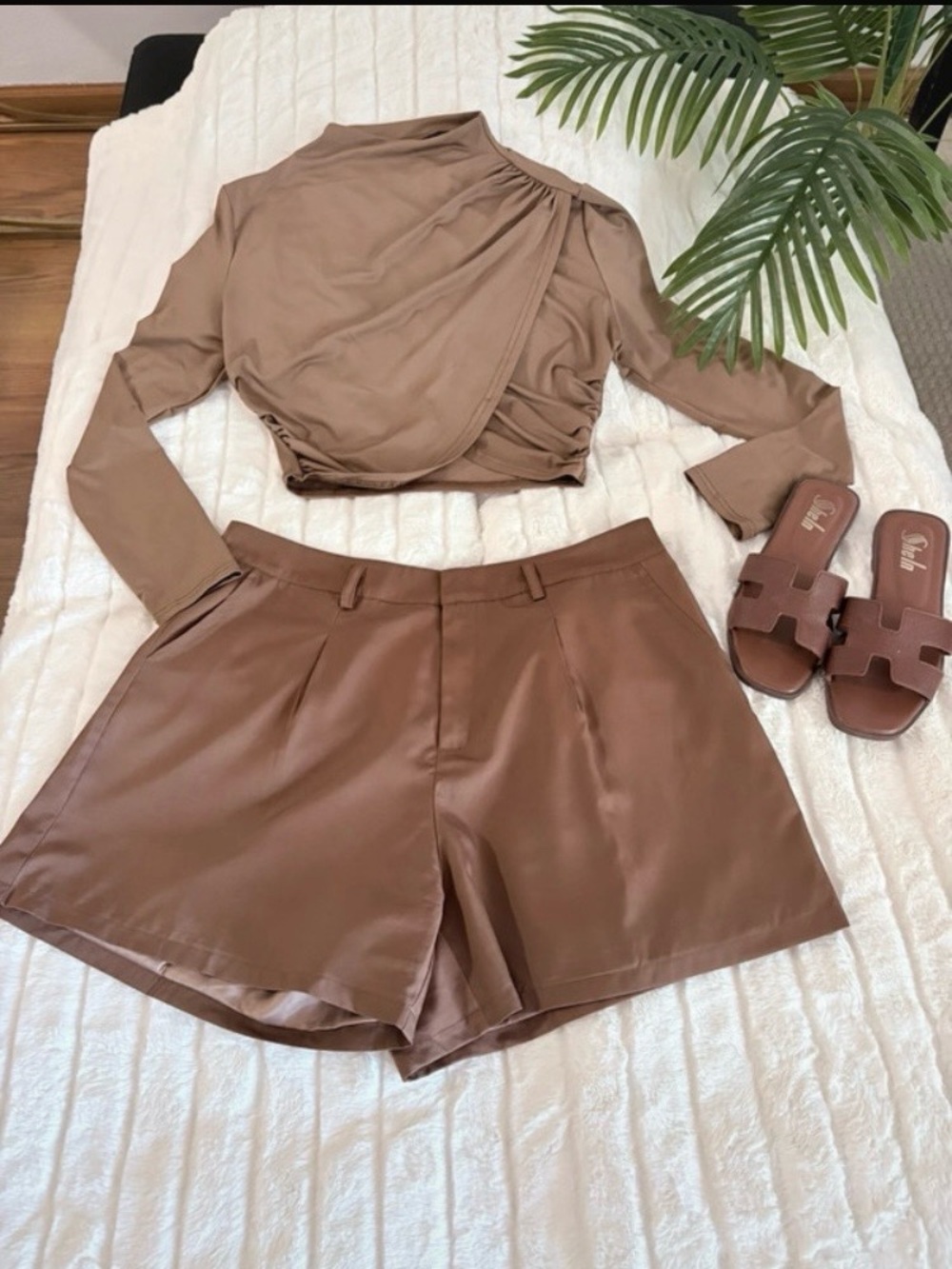 High-Waist Tan Bermuda Shorts